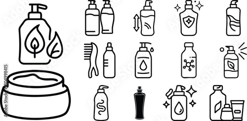 Collection of cosmetic and personal care product line art icons