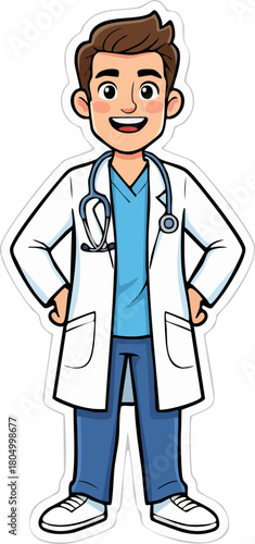 Happy cartoon doctor with stethoscope smiling brightly