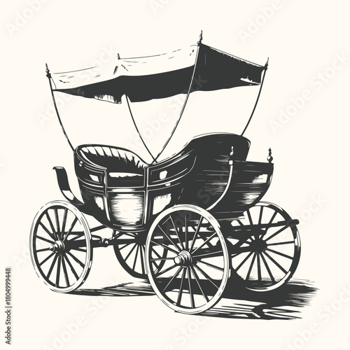 Vintage horse drawn carriage with canopy and ornate wheels antique transport