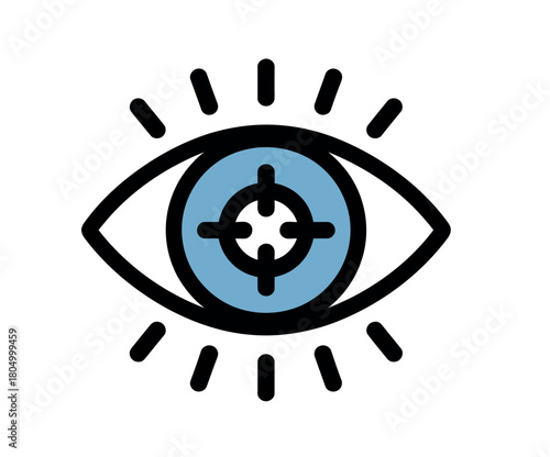 A stylized eye icon with a target in its pupil symbolizes focus and clear vision.