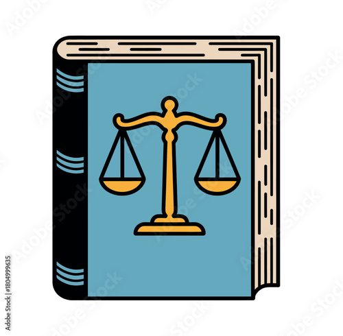 An open book displaying the iconic scales of justice, symbolizing law and fairness.