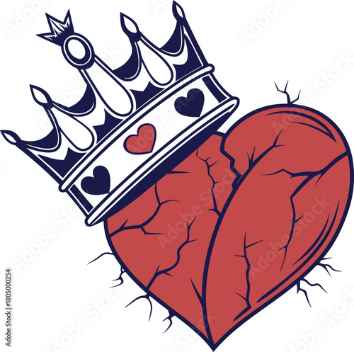 Illustration of a cracked heart with crown vector graphic (60)