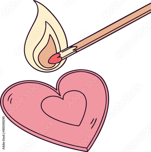 Burning match igniting a heart shape. vector illustration.  (60)