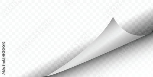 Curled page corner isolated on transparent and white background. Blank curve paper edge, bent sheet, note angle with realistic shadow. Vector rolled up stickers, peel banners