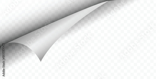 Curled page corner isolated on transparent and white background. Blank curve paper edge, bent sheet, note angle with realistic shadow. Vector rolled up stickers, peel banners