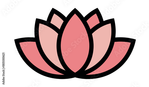 A stylized illustration of a pink lotus flower with a black outline, symbolizing peace and tranquility.