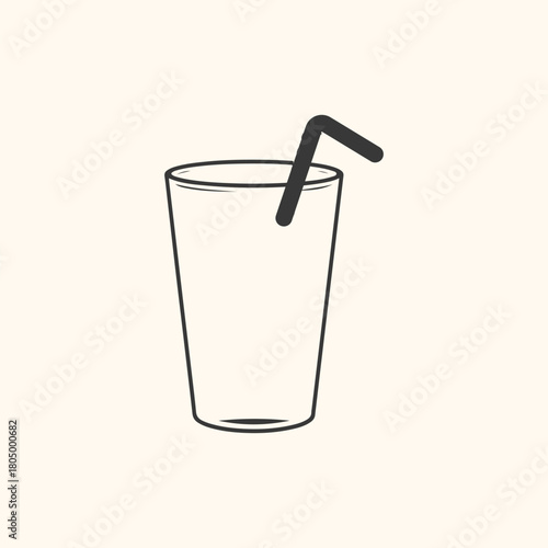 Vector illustration of isolated disposable paper cup with cold liquid drink and straw