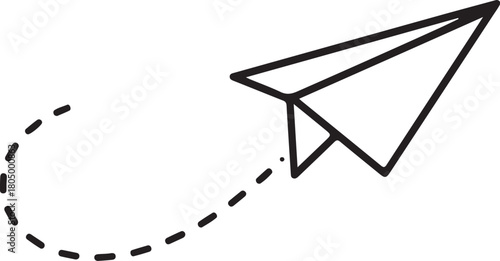paper plane with dotted line trail trace icon, Vector paper airplane. Outline flying planes with dotted track direction
