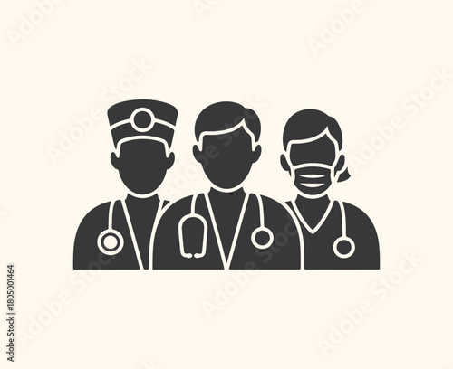 Business teamwork vector illustration featuring doctor and nurse profile icons and a patient avatar design