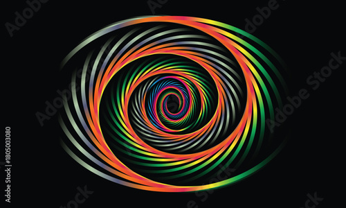 Vibrant abstract swirling vortex of colorful light trails on a dark background