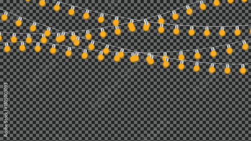 Transparent Vector Christmas lights. Christmas garland vector. Christmas decoration, LED lamps.Yellow String Lights 