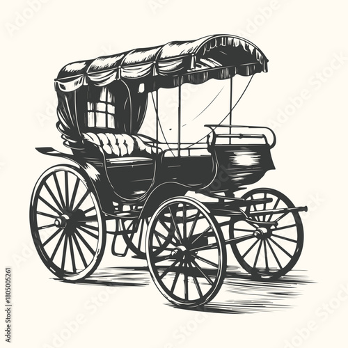 Vintage horse-drawn carriage transportation vehicle isolated on a white background