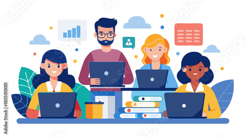 Set of 1 flat design people working on laptops vector