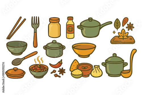 Delicious cooking elements set - offers a vibrant culinary charm for your kitchen artwork