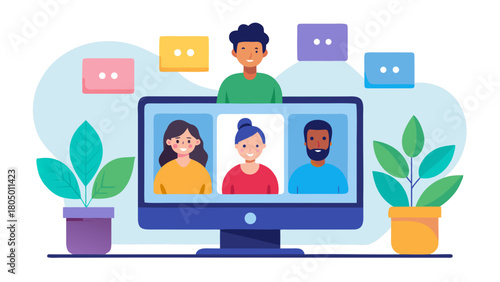 Diverse group of people connecting and collaborating remotely through a video conference call on a computer screen