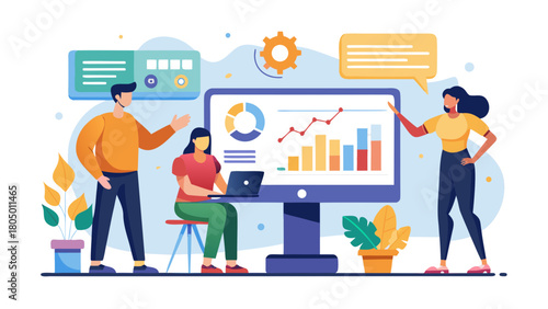 Diverse team collaborating on data analysis and business growth strategies using charts and graphs