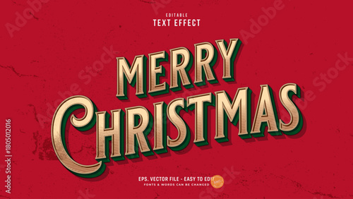 Merry Christmas Vintage Gold Metallic Text Effect