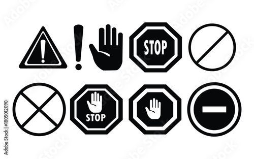 Collection of various warning stop signs on white background illustration
