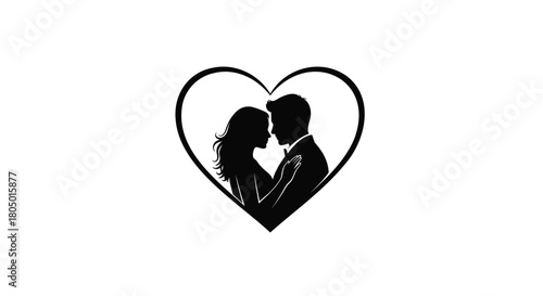 Elegant silhouette of a couple embracing within a heart shape symbolizing love and romance