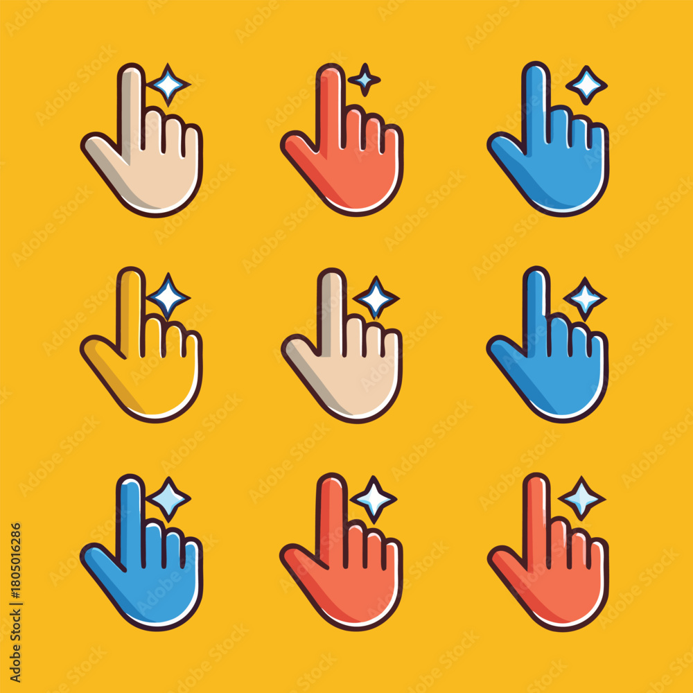 Obraz premium Hand cursor icon set on orange background.