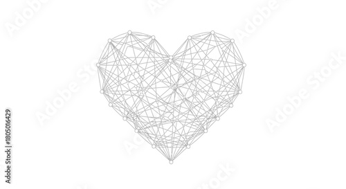 Intricate network of interconnected nodes forming a stylized heart shape against a clean white background