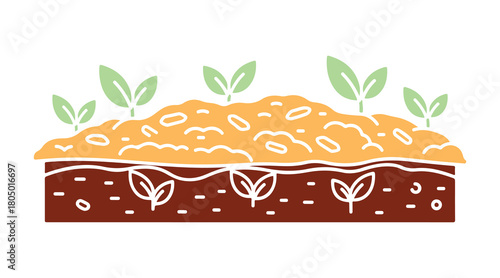 Soil improvement glyph. Mulch applied to enrich soil and support plants. Isolated vector.