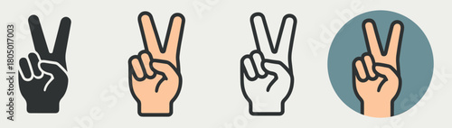 Peace hand gesture icon set, victory sign vector collection, human fingers symbol illustration