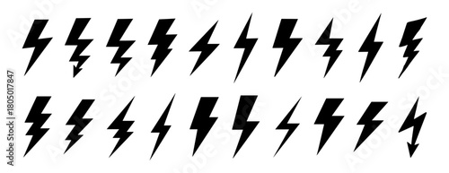 Lightning bolt icon vector set. Flash energy electric power symbol collection isolated on transparent background