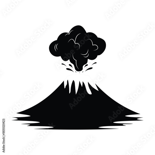 Volcano erupting icon vector. Silhouette of Volcano with smoke symbol. Natural disaster, Landscape, Volcano eruption with hot lava Isolated on white background. Vector illustration.