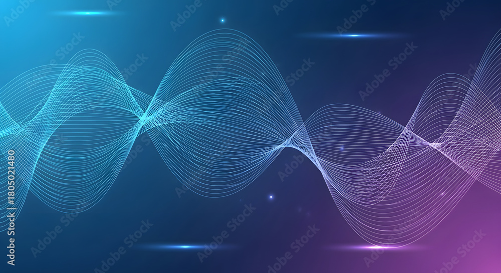 Fototapeta premium Abstract digital wave pattern with glowing blue and purple gradient.