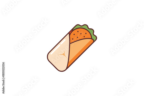 Colorful Cartoon Style Mexican Burrito or Wrap Icon with Fresh Ingredients and Vibrant Colors