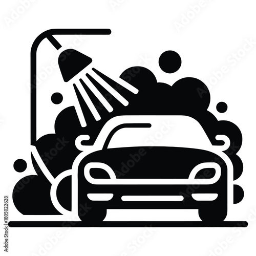 Car washing with water and soap isolated on white background vehicle cleaning service with foam and spray Vector Art