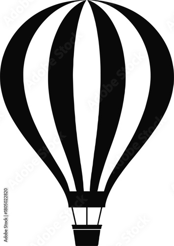 Black Hot Air Balloon Silhouette with Stripes on White Background airship aircraft