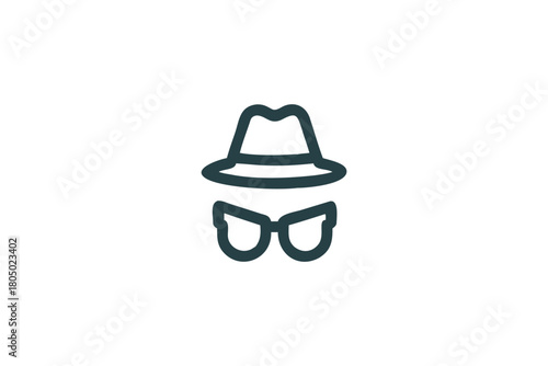 Outline Incognito Icon with Hat and Glasses Representing Anonymity Privacy and Hidden Identity