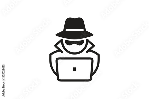 Hacker Icon with Laptop and Hat Representing Cybersecurity Threats Digital Crime and Online Security