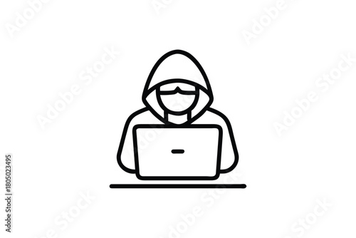 Hacker Icon in Hoodie with Laptop Illustrating Cyber Security and Anonymous Online Activity