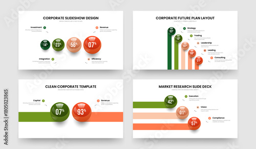 Creative Proposal Four Five Two Three Step Graph Frame Design Vector Illustration Set. Professional Plan 4 5 2 3 Element Infographic Slideshow Layout Bundle.