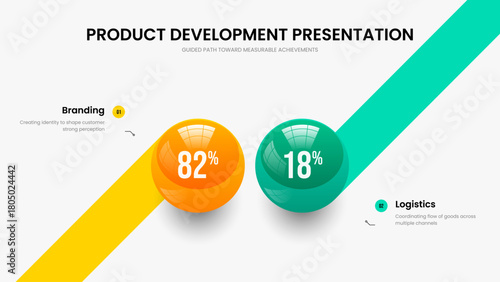 Creative Launch Two Option Graph Slide Template. Visual Proposal 2 Step Infographic Slideshow Layout. Sales Analysis Frame Design Vector Illustration.