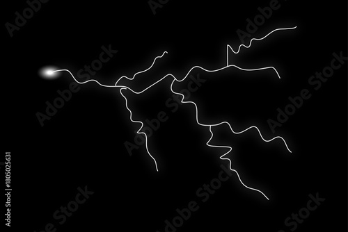 Realistic lightning bolt with bright flare and electric spark on dark sky featuring thunderstorm energy flash blue glow powerful nature strike and transparent background for abstract design