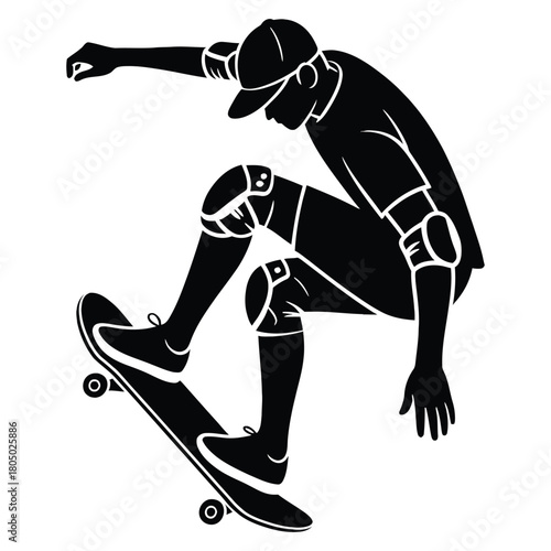 Skateboarder performing a trick isolated on white background, showcasing skill, agility, and the thrill of extreme sport