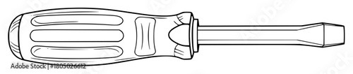 A black and white line drawing of a screwdriver, bottle screw, drawing, hammer, handle, illustration, outline, screwdriver, shovel, tool, wrench, against transparent background