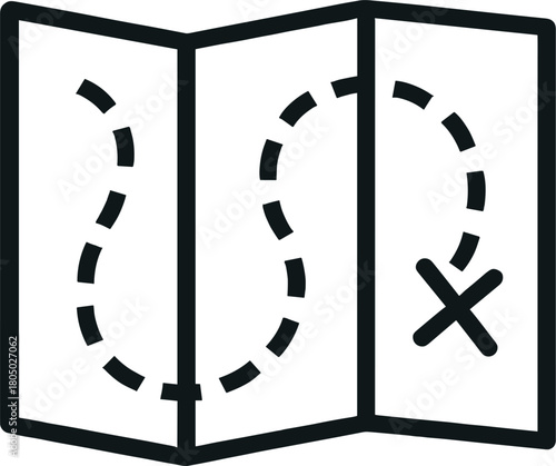 Folded Map Icon with Dashed Path and X Mark paper navigation