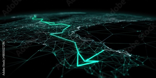 Digital network visualization showing connected nodes across a geographical map at night