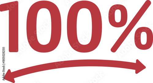 Red 100 Percent Symbol with Arrow on White Background percentage number