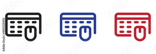 Versatile keyboard icon set in black, blue, and red, perfect for illustrating technology, computing, or design concepts for websites or apps