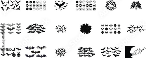 Bat silhouettes flying in various formations wing creature