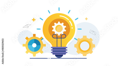 Bright light bulb with gears inside and around symbolizing innovation creativity and problem solving concepts