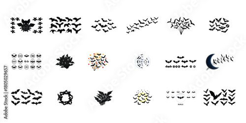 Bat silhouettes flying moon night vector