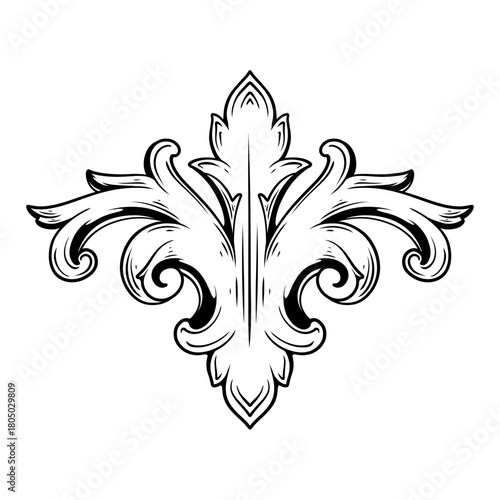vintage fleur de lis line art hand drawn illustration