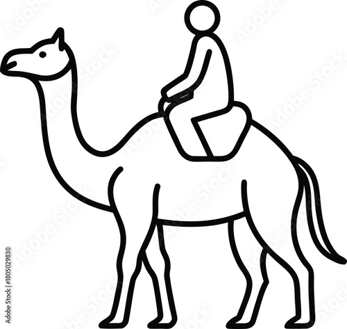Traveler in Desert with Camel Minimal Line Art Vector Illustration